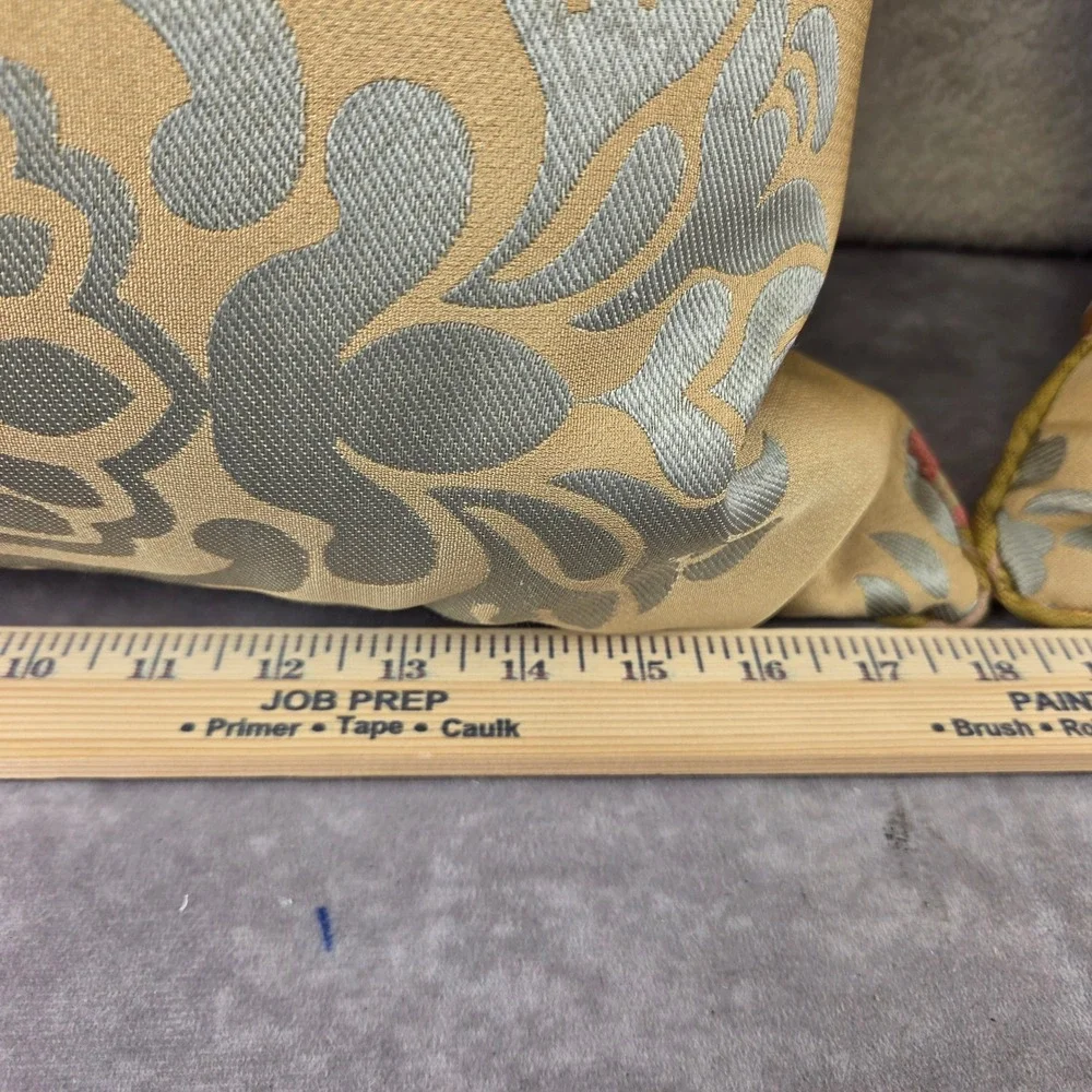Set of 2 Damask Floral Patchwork Throw Pillows Gold Pink Green Jacquard 17x17